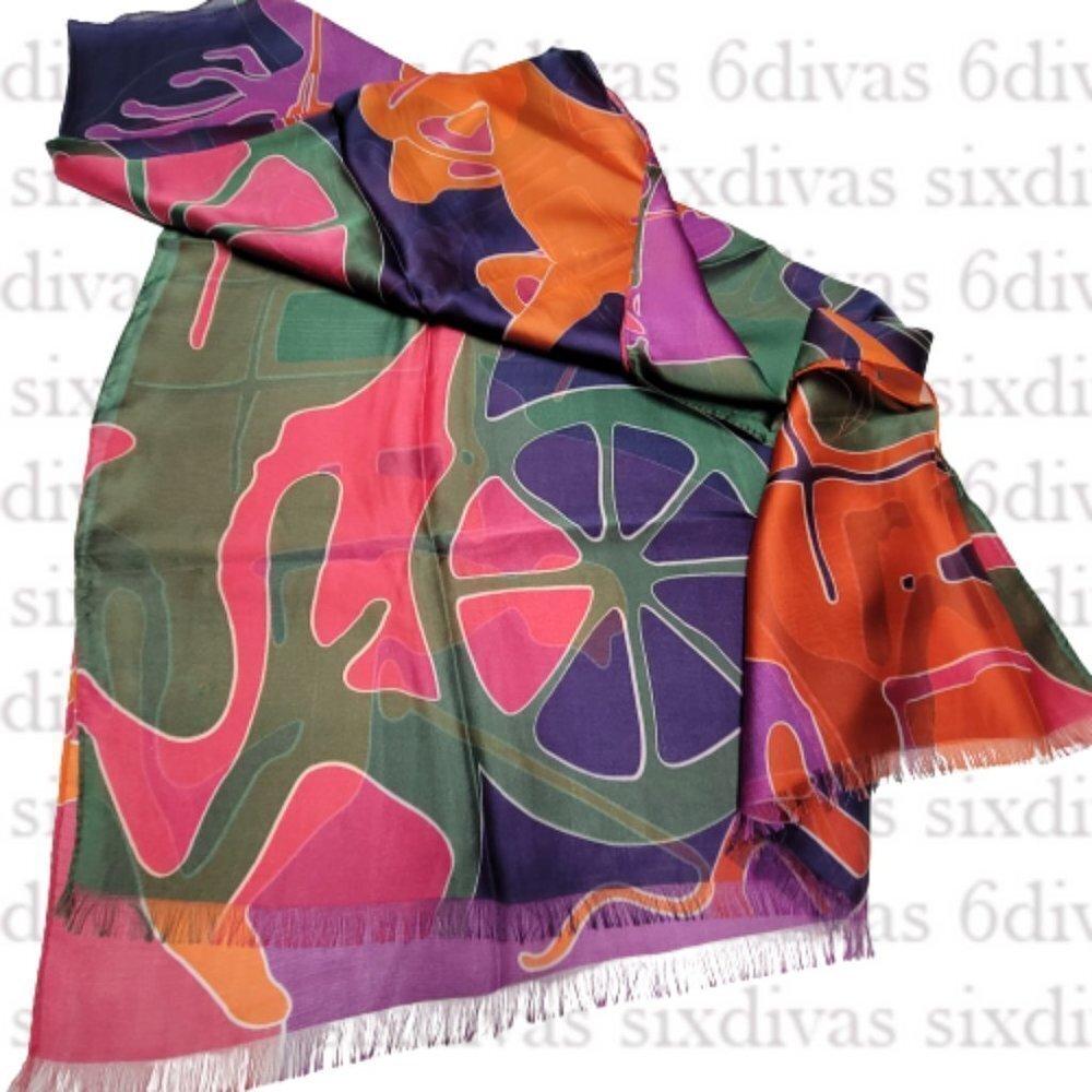 COLORFUL Silk Rectangular Scarf - Picture 5 of 7